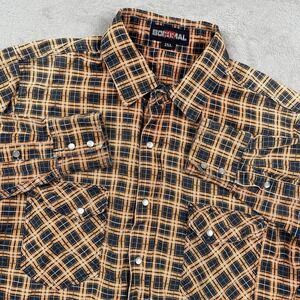 Bocomal Flame Resistant Shirt Mens 2XL Orange Plaid FR Work Pearl Snap Western